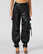 PANTALON DUO EN CUIR VÉGAN NOIR