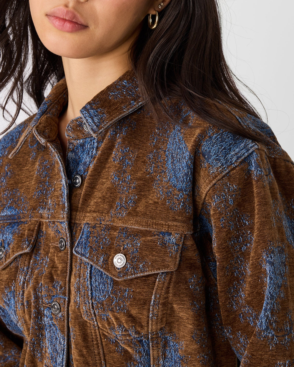 VESTE DOVE BLEU SARCELLE MOTIF CACHEMIRE