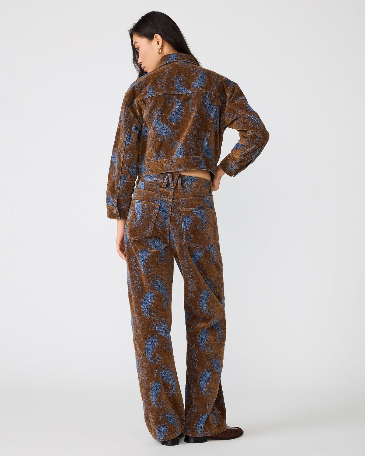 VESTE DOVE BLEU SARCELLE MOTIF CACHEMIRE
