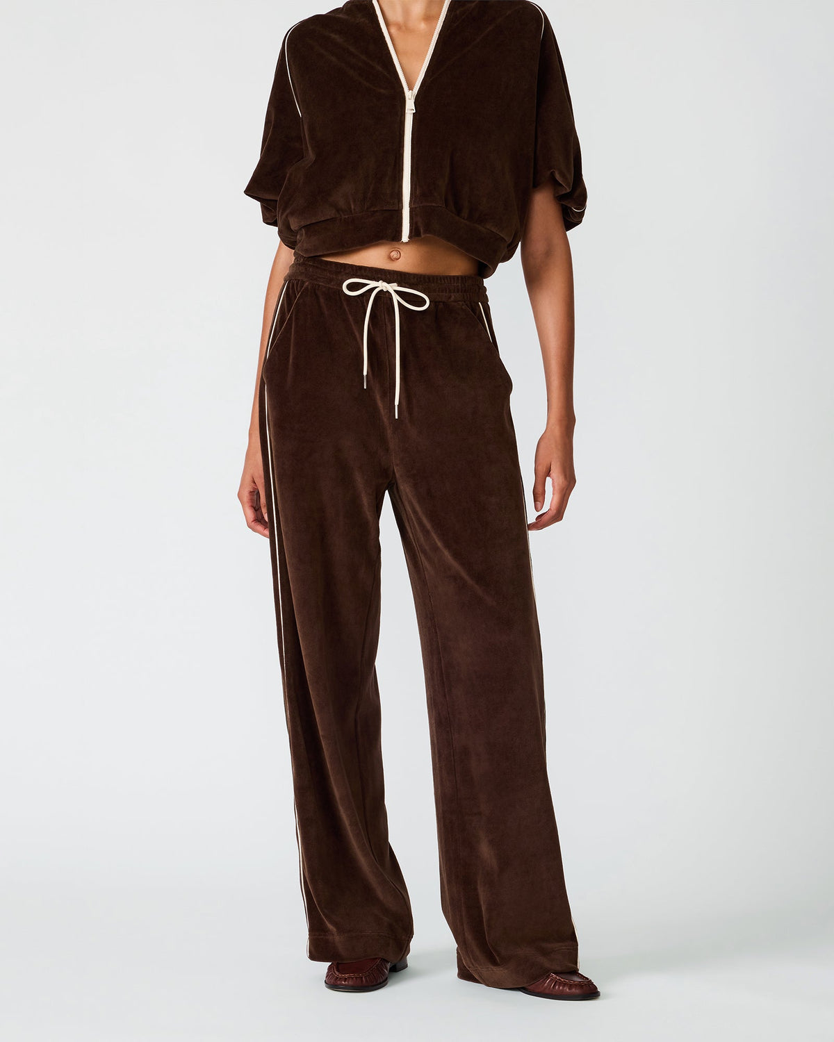 VELOUR TRACK PANT DARK ESPRESSO